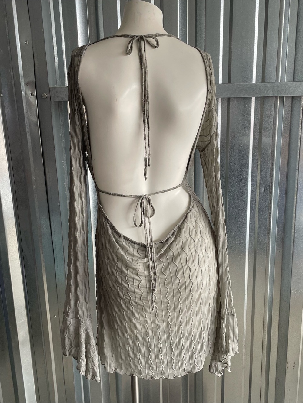 darker wavs grey lace mesh dress